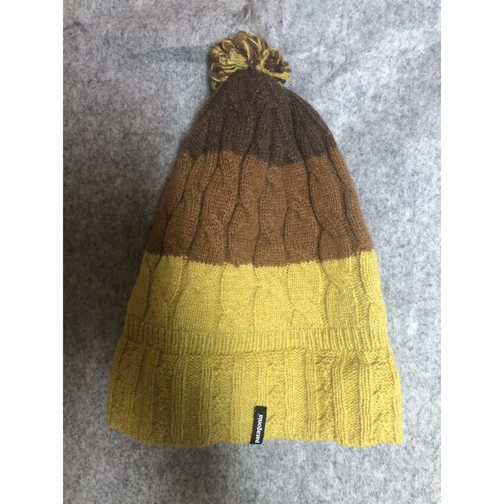 Patagonia Womens Pom Beanie Colorblock Cableknit Flip Cuff Outdoors Ski Snow